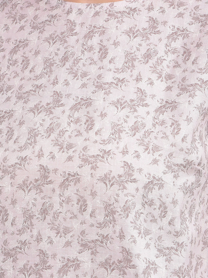 Pink Floral Print Linen Top-Women Tops-Crimsoune Club