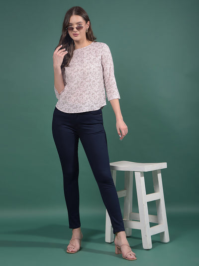 Pink Floral Print Linen Top-Women Tops-Crimsoune Club