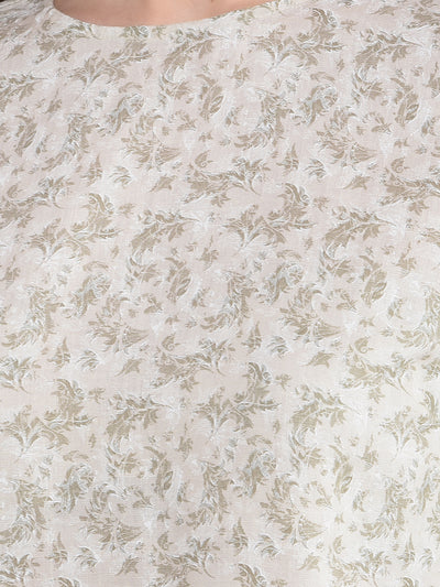 Beige Floral Print Linen Top-Women Tops-Crimsoune Club