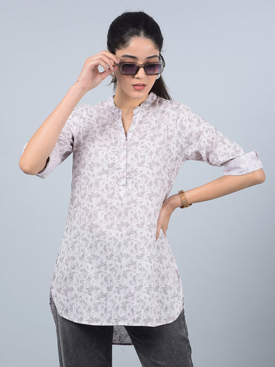 Pink Floral Print V-Neck Linen Top-Women Tops-Crimsoune Club