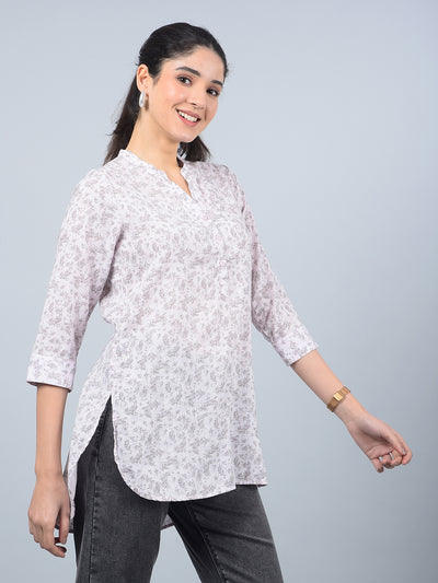 Pink Floral Print V-Neck Linen Top-Women Tops-Crimsoune Club