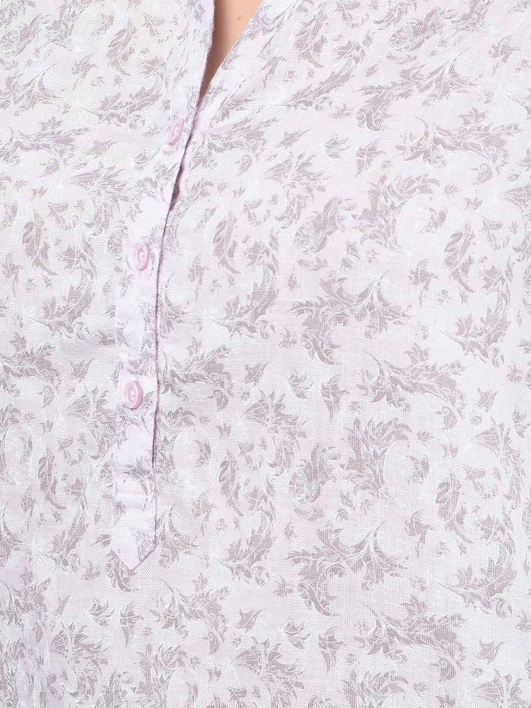 Pink Floral Print V-Neck Linen Top-Women Tops-Crimsoune Club