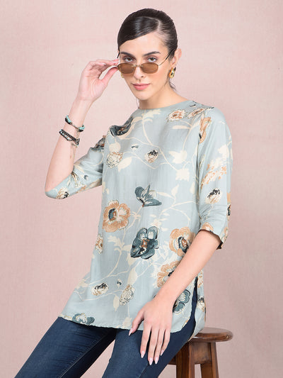 Green Floral Print Top-Women Tops-Crimsoune Club