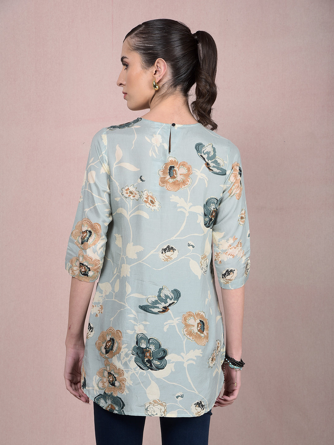 Green Floral Print Top-Women Tops-Crimsoune Club