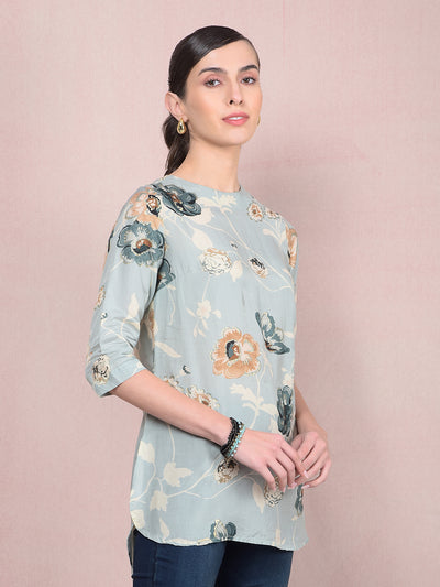 Green Floral Print Top-Women Tops-Crimsoune Club