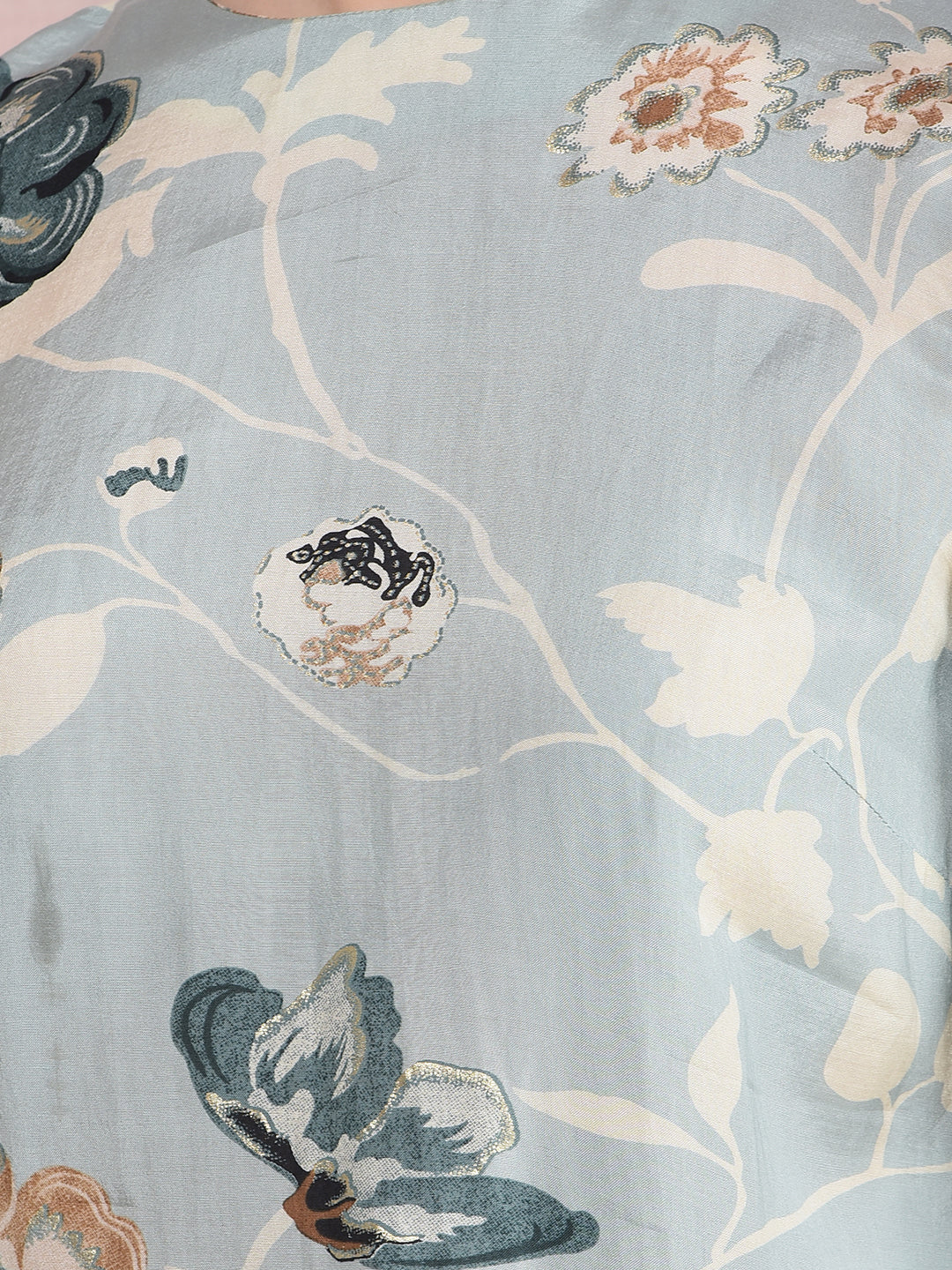 Green Floral Print Top-Women Tops-Crimsoune Club