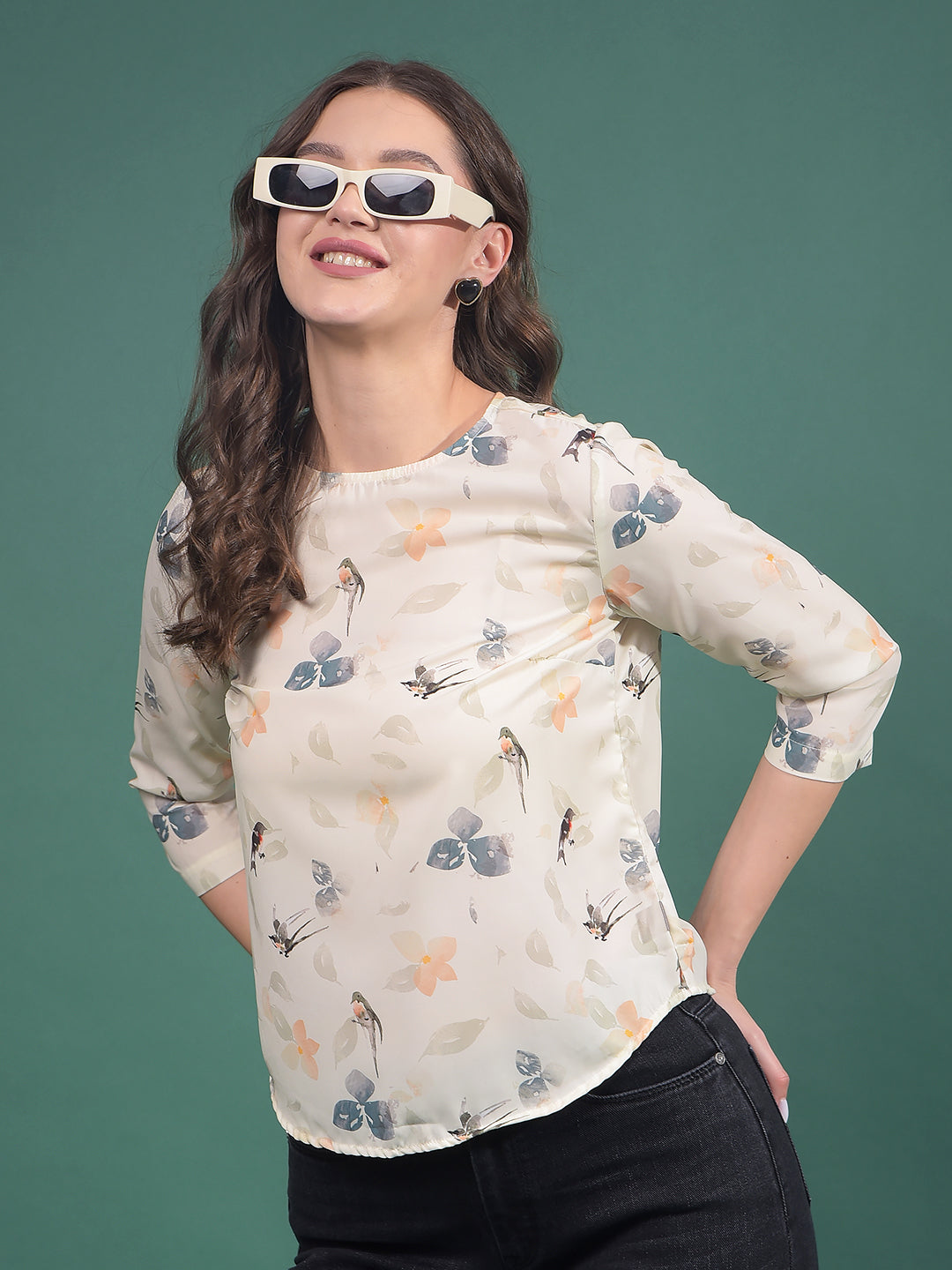 Multi-Color Floral Print Top-Women Tops-Crimsoune Club
