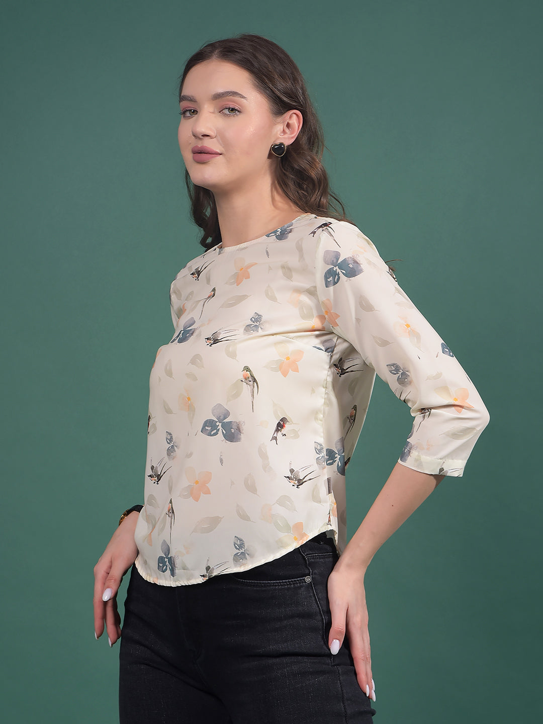 Multi-Color Floral Print Top-Women Tops-Crimsoune Club