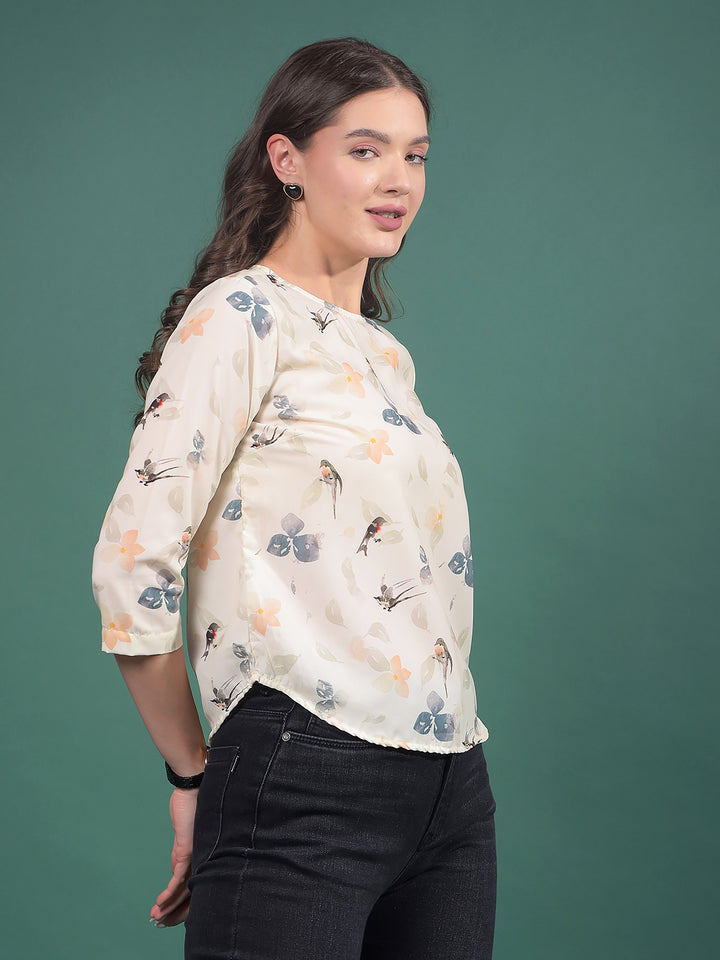 Multi-Color Floral Print Top-Women Tops-Crimsoune Club