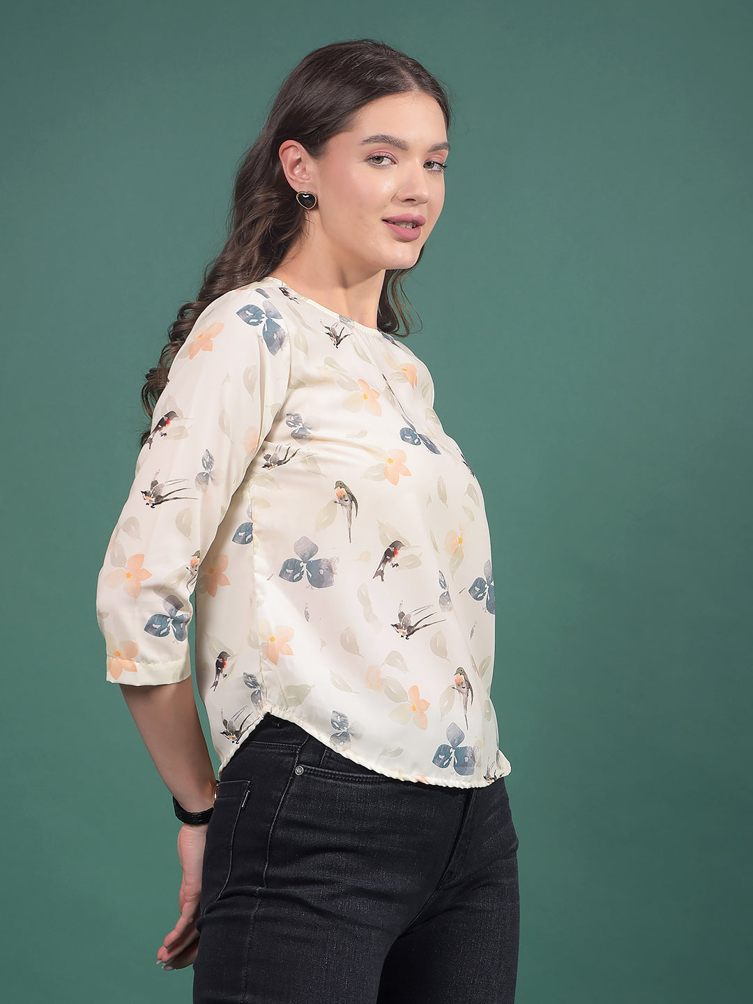 Multi-Color Floral Print Top-Women Tops-Crimsoune Club