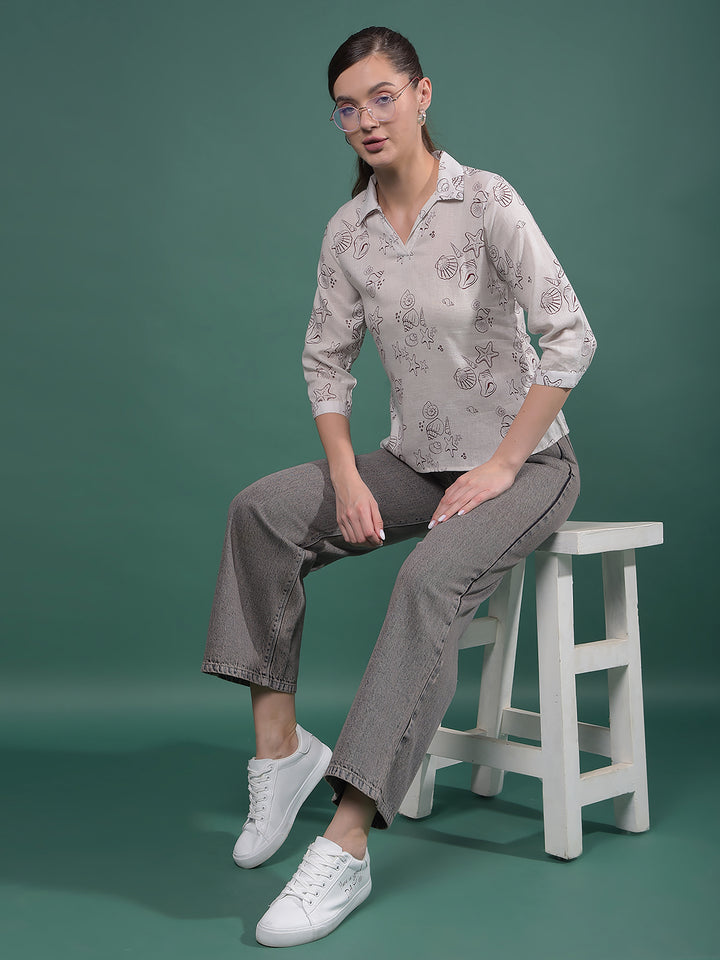 Pink Printed Linen Top-Women Tops-Crimsoune Club