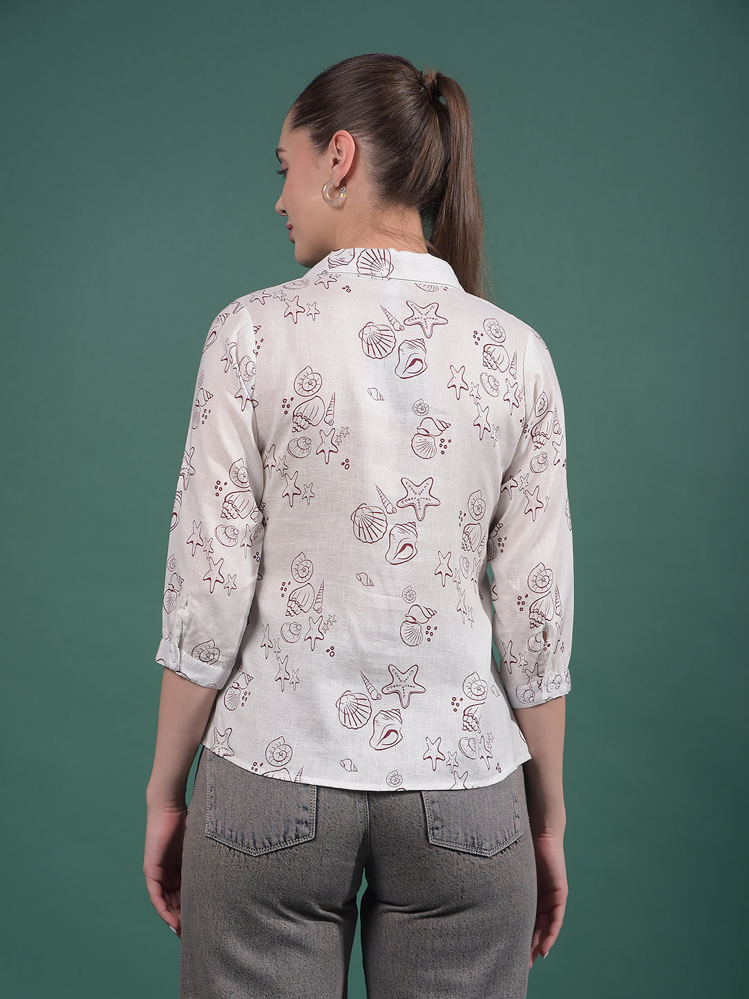 Pink Printed Linen Top-Women Tops-Crimsoune Club