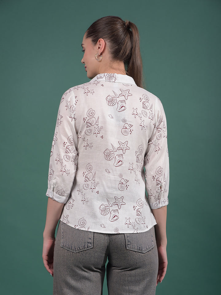 Pink Printed Linen Top-Women Tops-Crimsoune Club