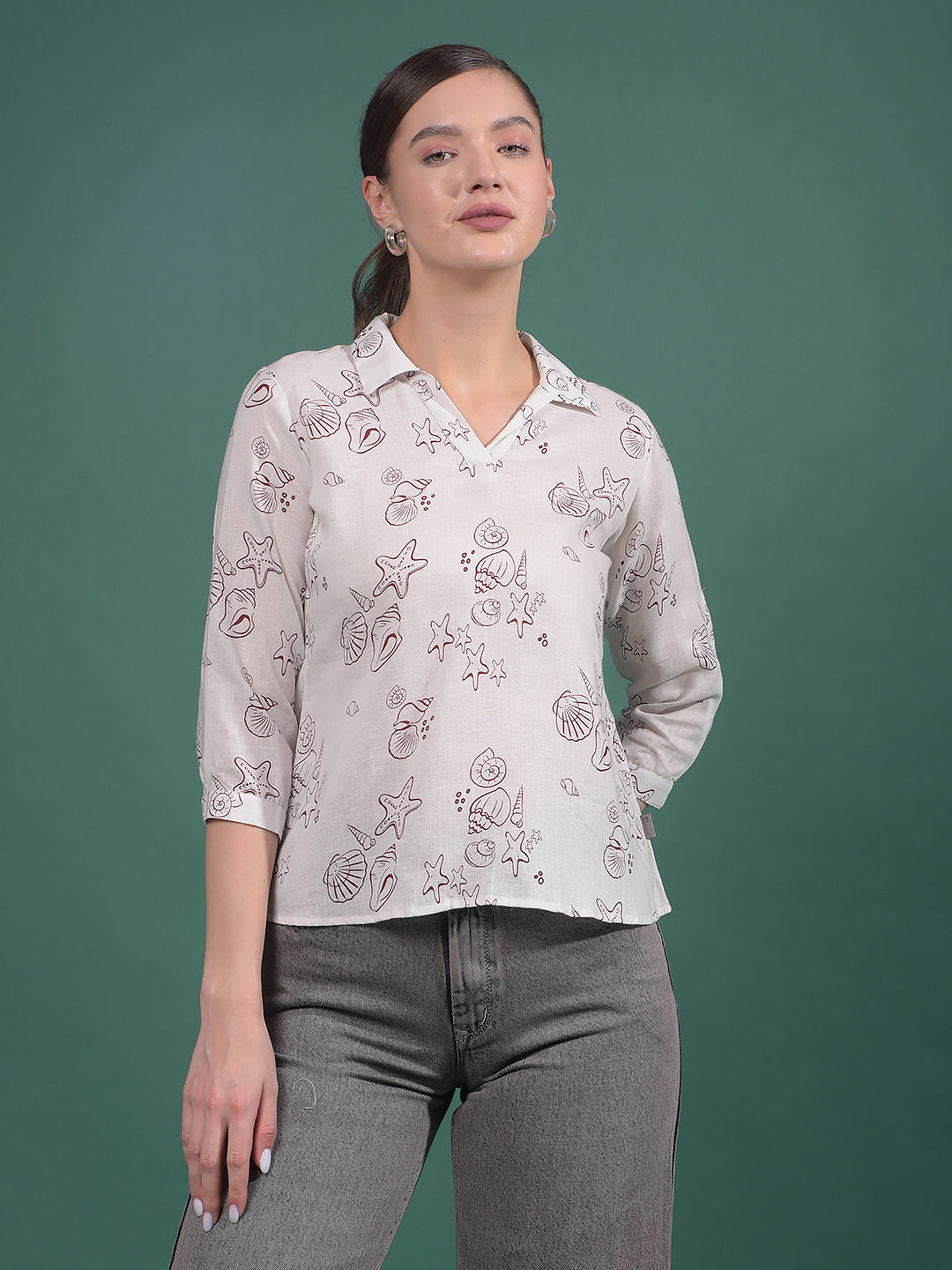 Pink Printed Linen Top-Women Tops-Crimsoune Club
