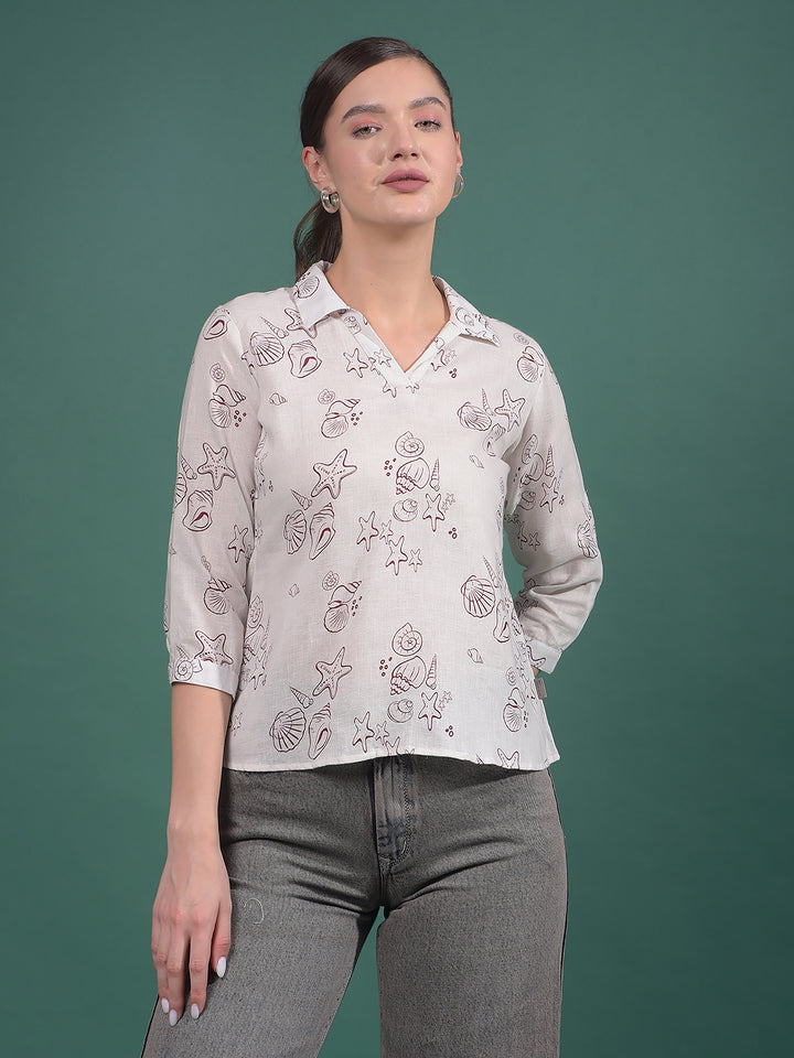 Pink Printed Linen Top-Women Tops-Crimsoune Club