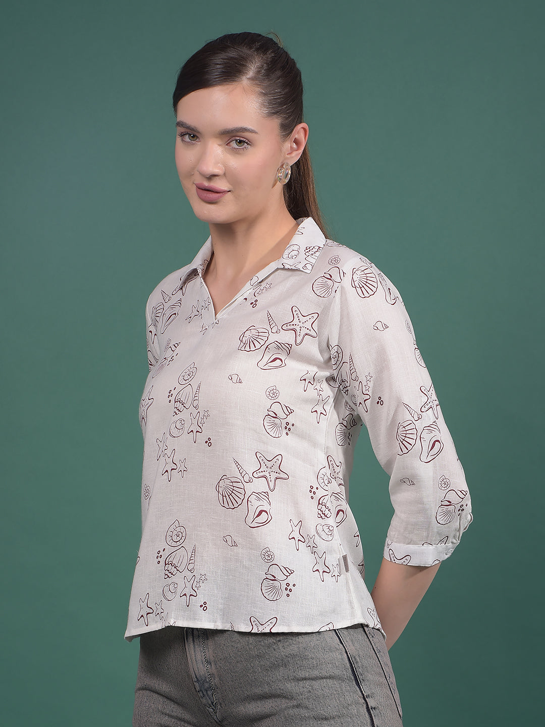 Pink Printed Linen Top-Women Tops-Crimsoune Club