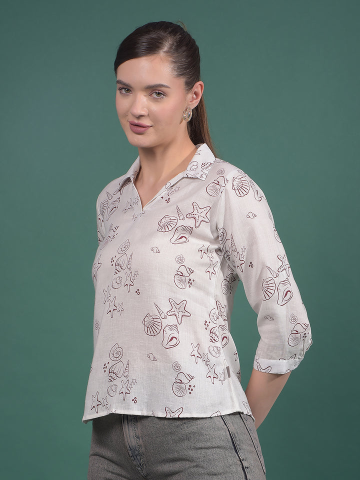 Pink Printed Linen Top-Women Tops-Crimsoune Club
