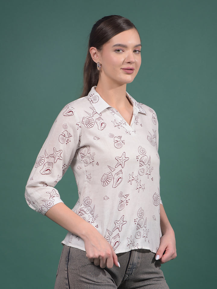 Pink Printed Linen Top-Women Tops-Crimsoune Club