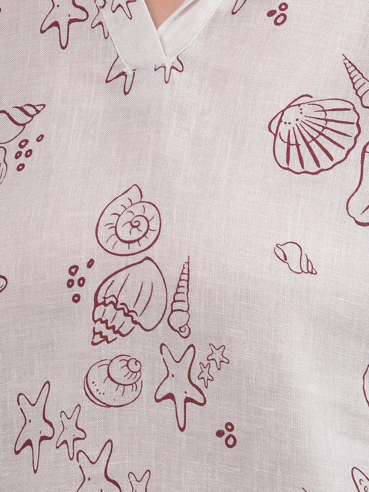 Pink Printed Linen Top-Women Tops-Crimsoune Club