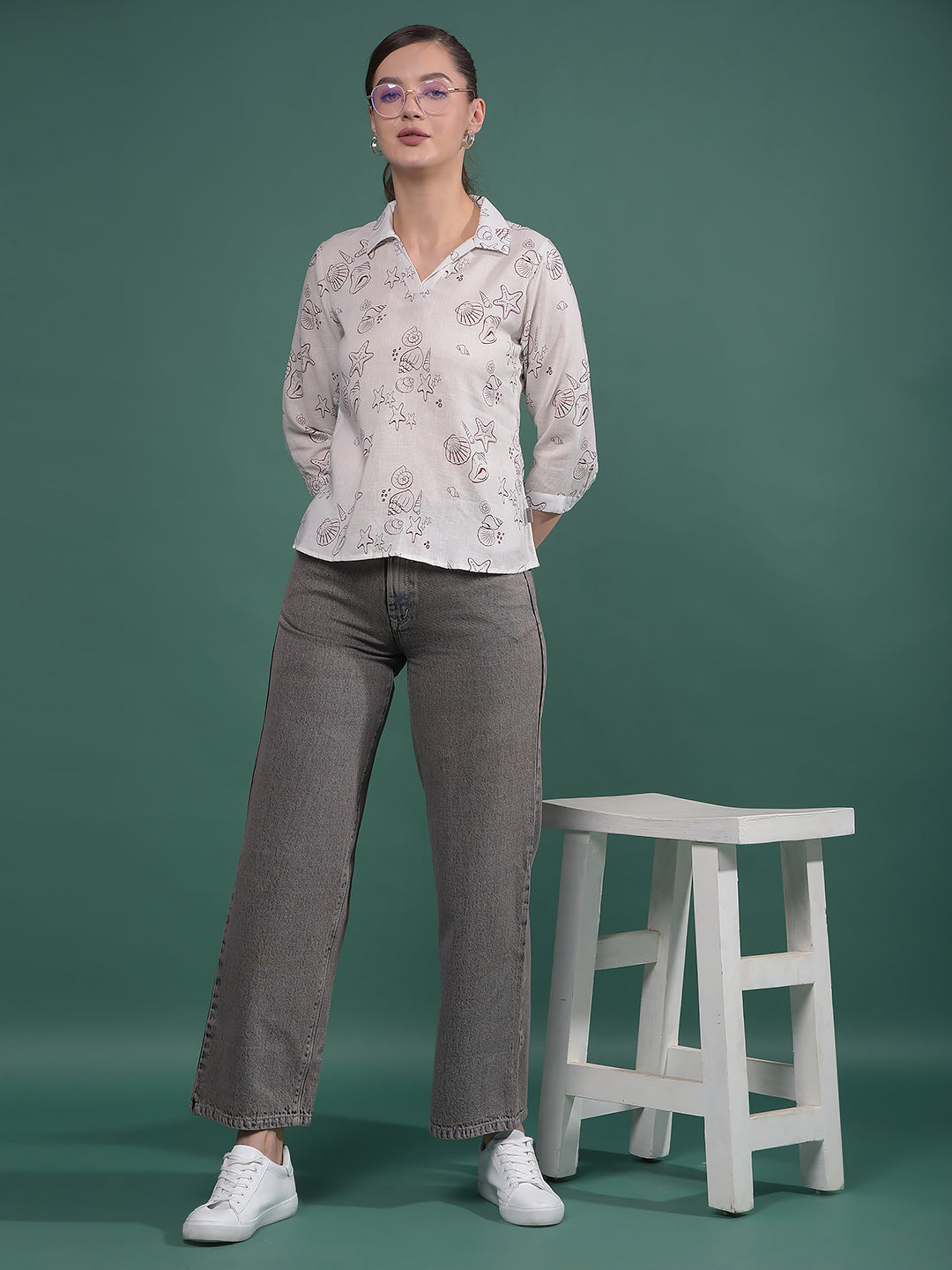 Pink Printed Linen Top-Women Tops-Crimsoune Club