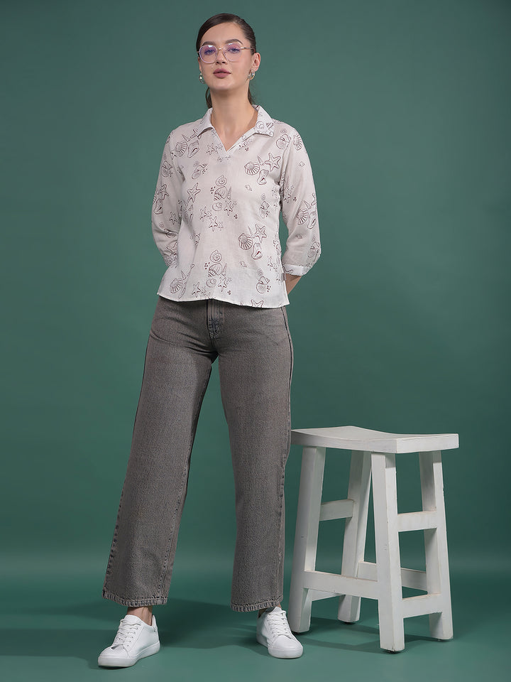 Pink Printed Linen Top-Women Tops-Crimsoune Club