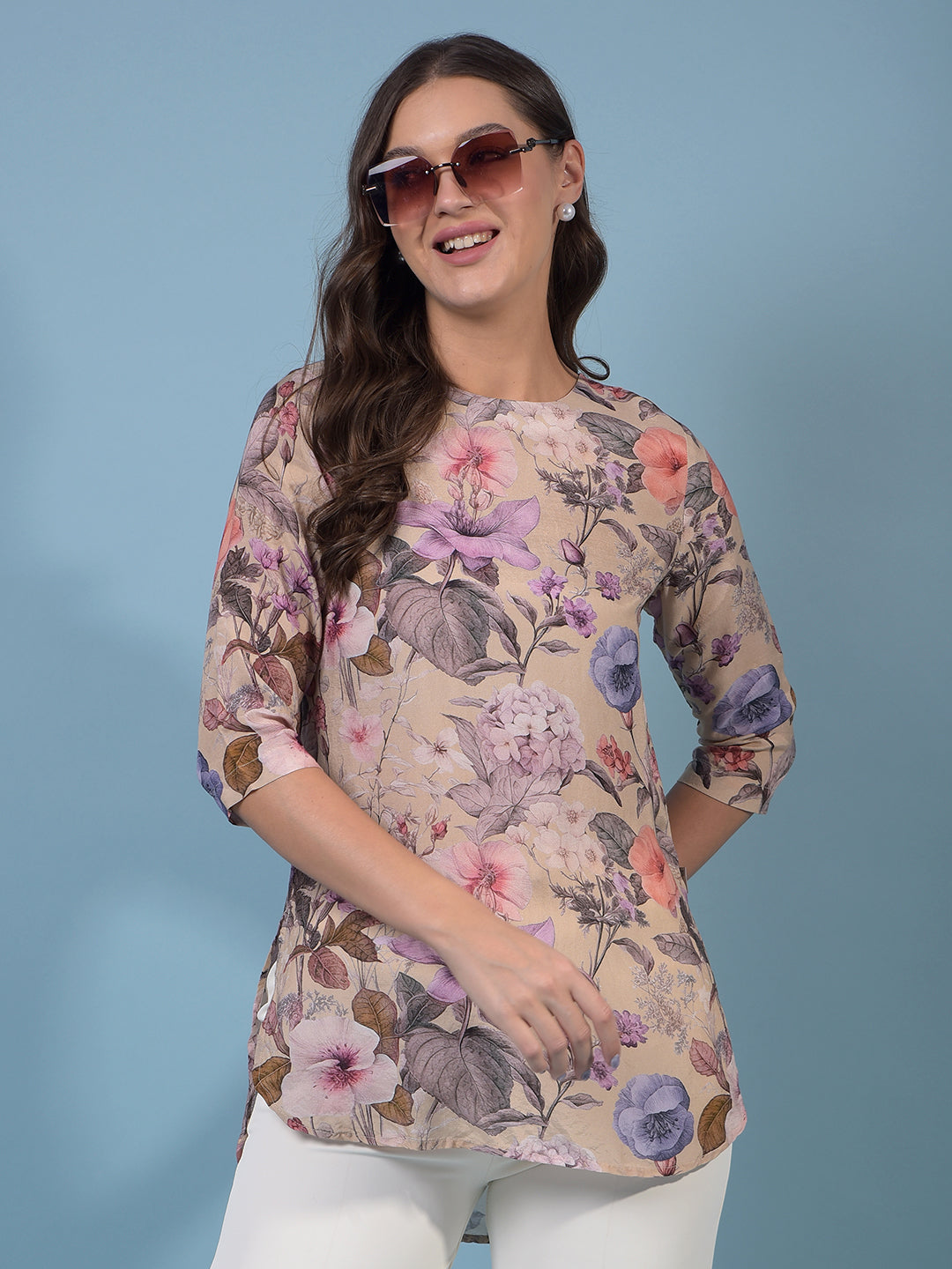 Women's Multi-Color Floral Print Top-Women Tops-Crimsoune Club
