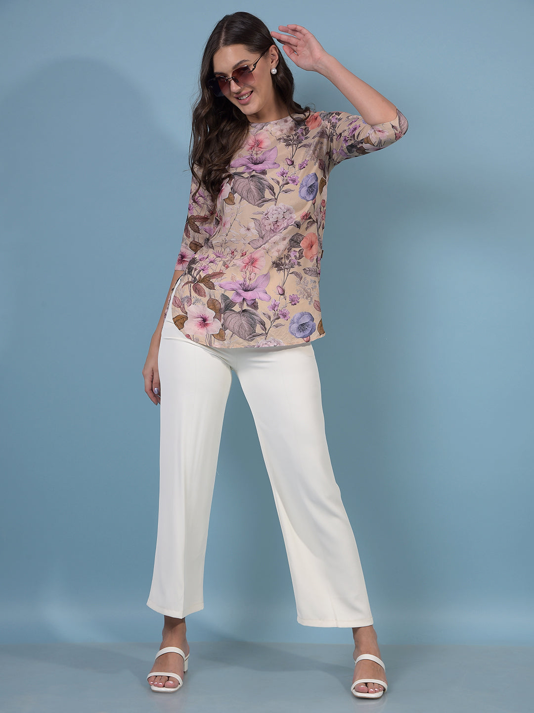 Women's Multi-Color Floral Print Top-Women Tops-Crimsoune Club