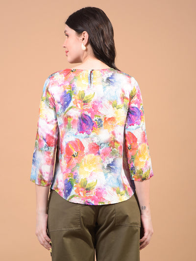 Women's Multi-Color Floral Print Top-Women Tops-Crimsoune Club