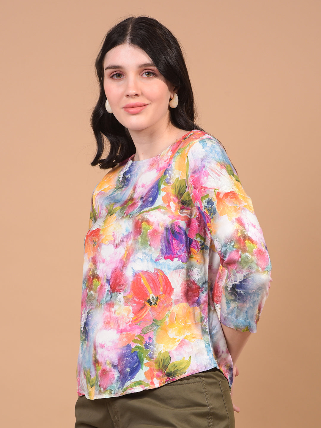 Women's Multi-Color Floral Print Top-Women Tops-Crimsoune Club