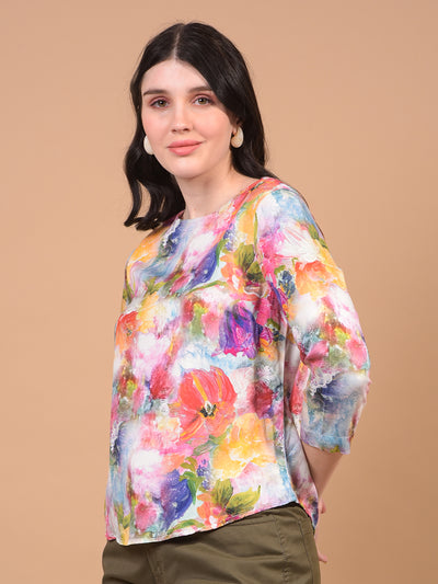 Women's Multi-Color Floral Print Top-Women Tops-Crimsoune Club
