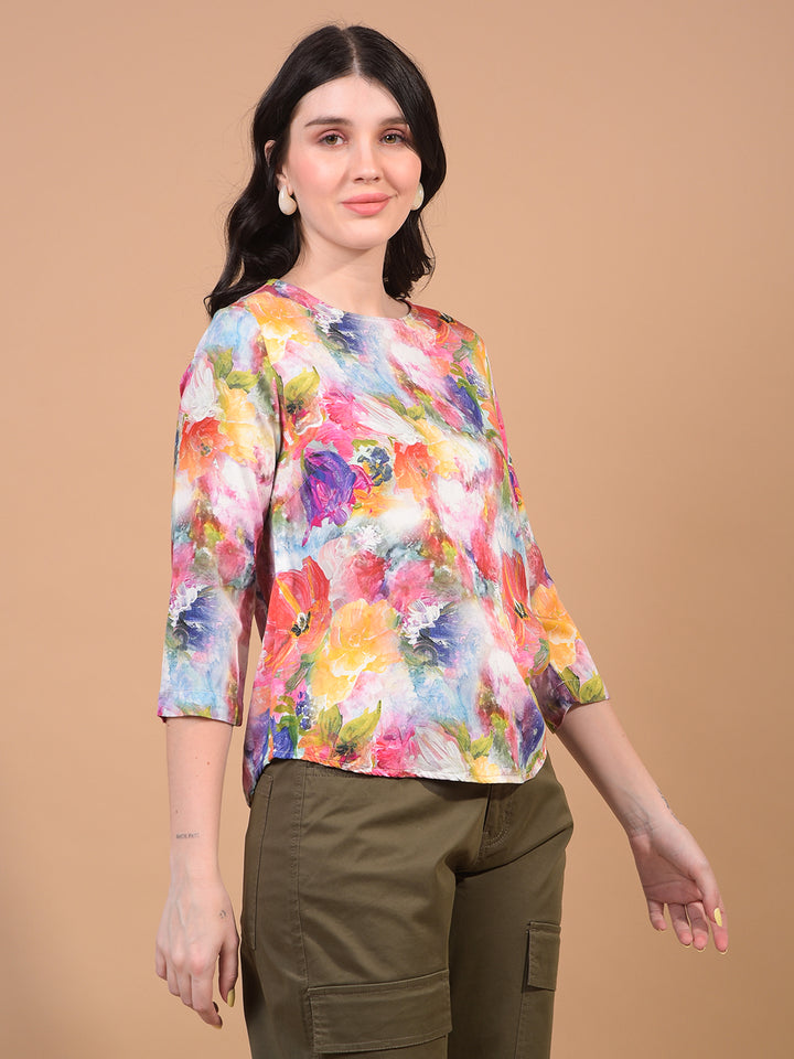 Women's Multi-Color Floral Print Top-Women Tops-Crimsoune Club