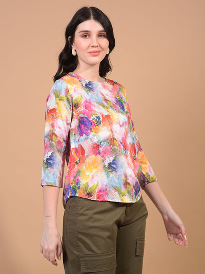 Women's Multi-Color Floral Print Top-Women Tops-Crimsoune Club