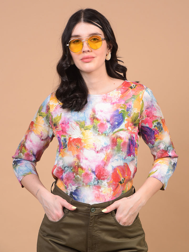 Women's Multi-Color Floral Print Top-Women Tops-Crimsoune Club