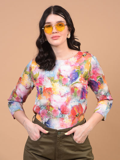 Women's Multi-Color Floral Print Top-Women Tops-Crimsoune Club