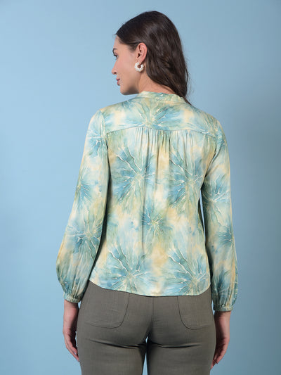 Women's Green Printed V-Neck Top-Women Tops-Crimsoune Club