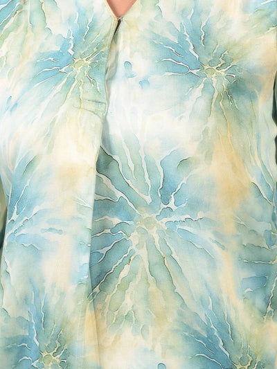 Women's Green Printed V-Neck Top-Women Tops-Crimsoune Club