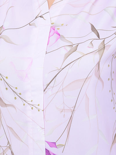 Purple Floral Print V-Neck Top-Women Tops-Crimsoune Club
