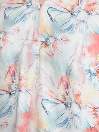 Peach Floral Print V-Neck Top-Women Tops-Crimsoune Club