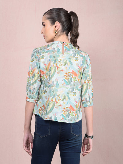 Green Floral Print Top-Women Tops-Crimsoune Club
