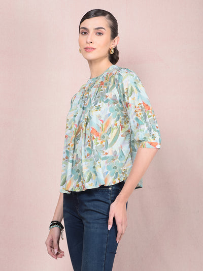 Green Floral Print Top-Women Tops-Crimsoune Club