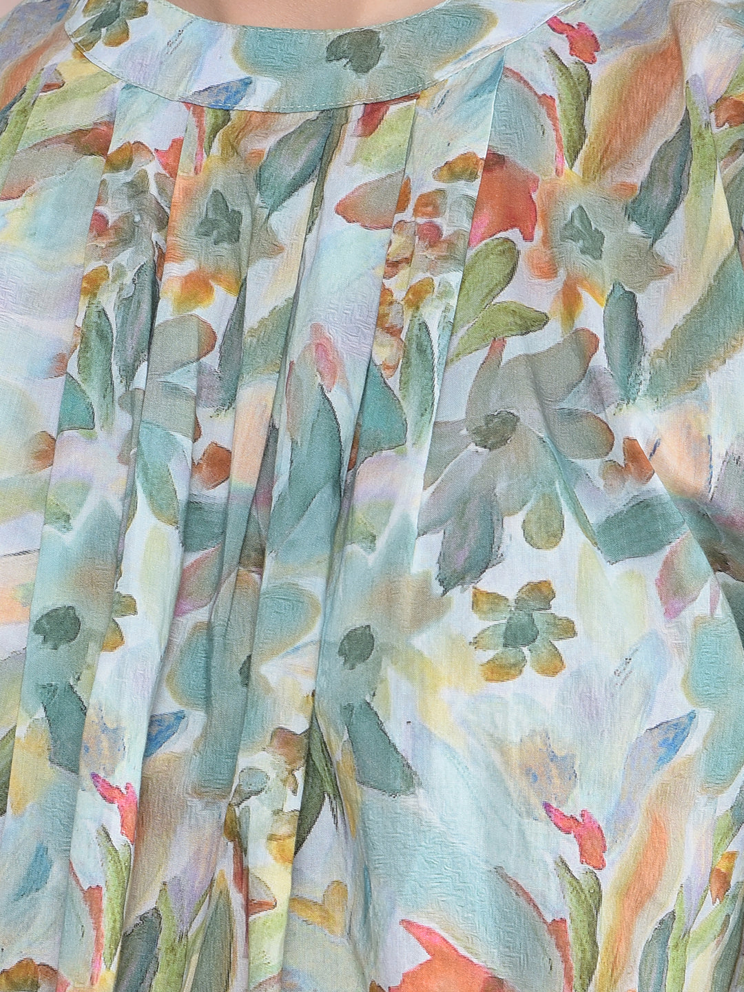Green Floral Print Top-Women Tops-Crimsoune Club