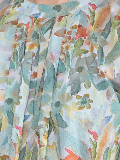 Green Floral Print Top-Women Tops-Crimsoune Club
