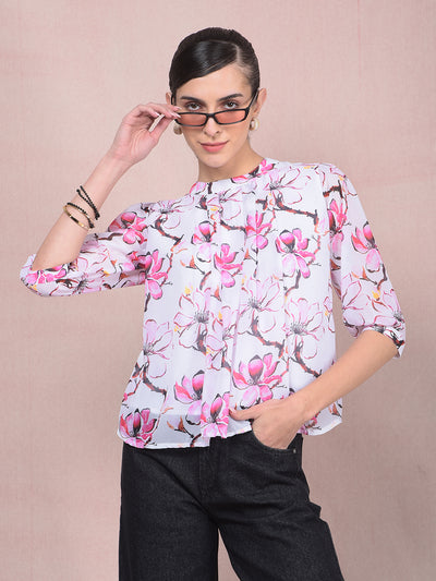 Pink Floral Print Top-Women Tops-Crimsoune Club