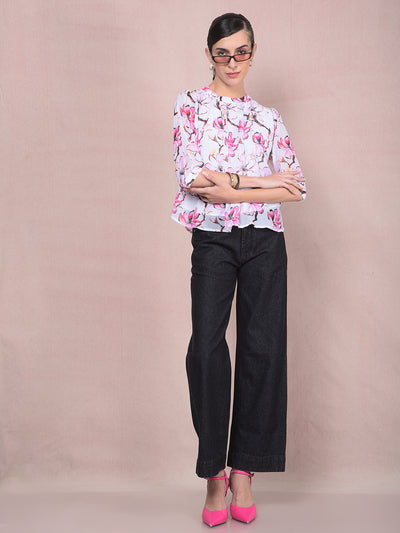Pink Floral Print Top-Women Tops-Crimsoune Club