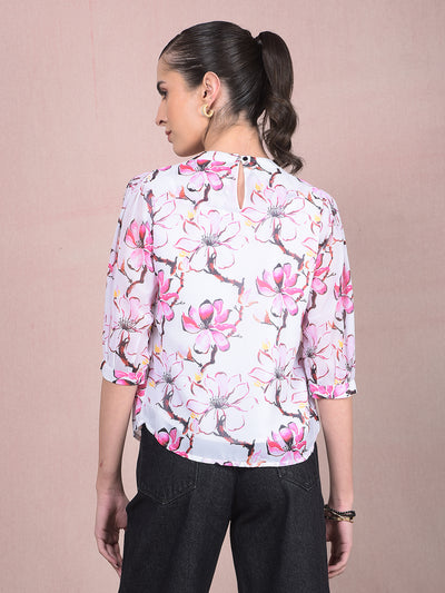 Pink Floral Print Top-Women Tops-Crimsoune Club