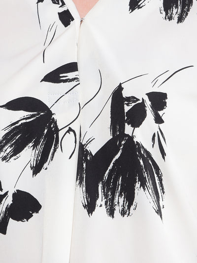 Black Floral Print V-Neck Top-Women Tops-Crimsoune Club