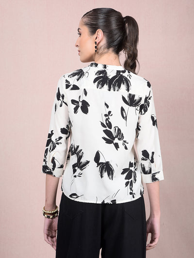 Black Floral Print V-Neck Top-Women Tops-Crimsoune Club