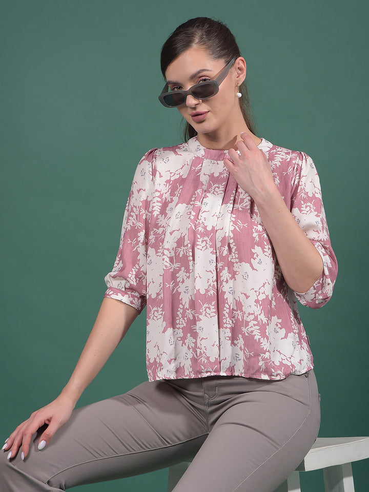 Pink Floral Print Top-Women Tops-Crimsoune Club