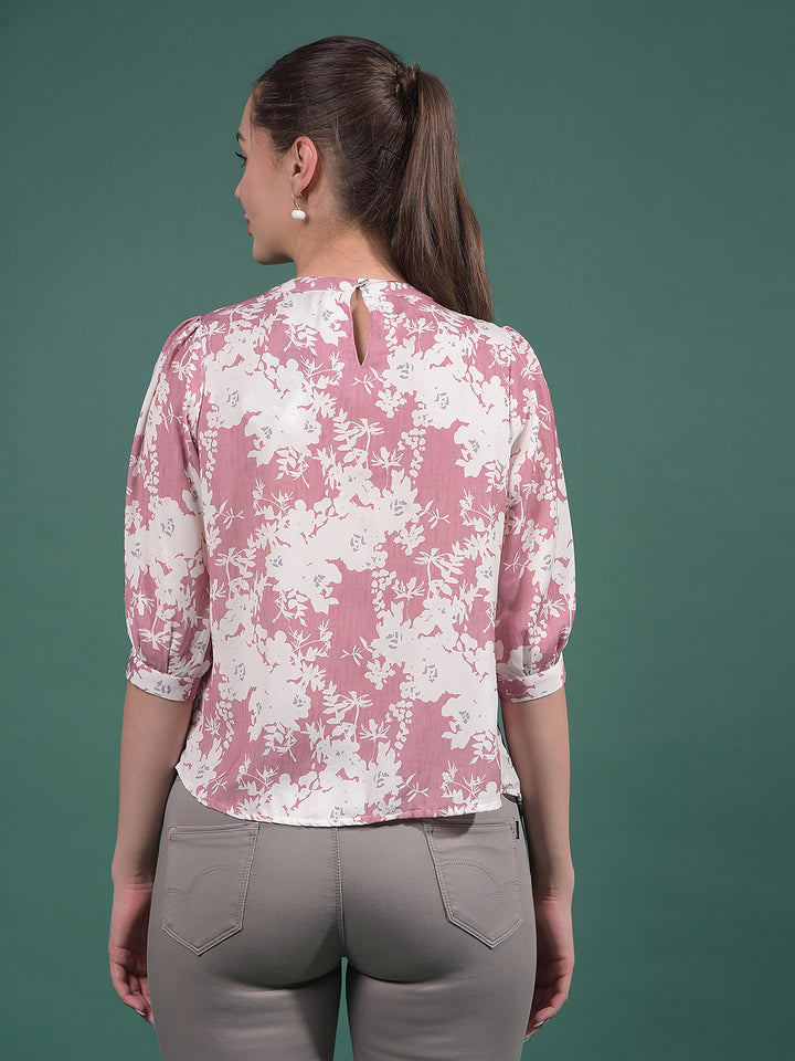 Pink Floral Print Top-Women Tops-Crimsoune Club