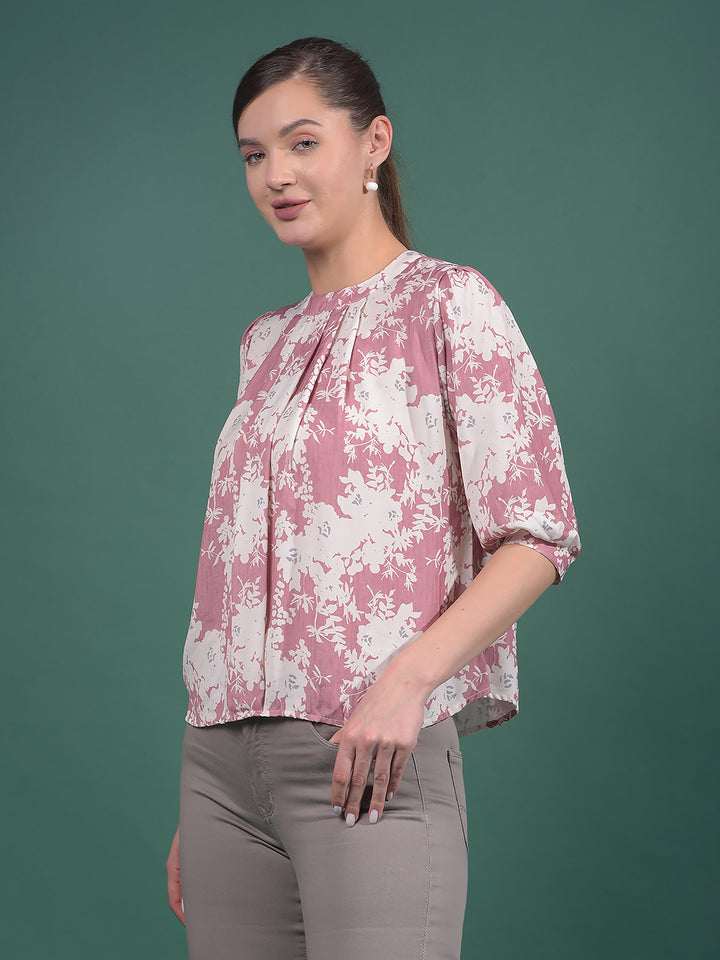 Pink Floral Print Top-Women Tops-Crimsoune Club